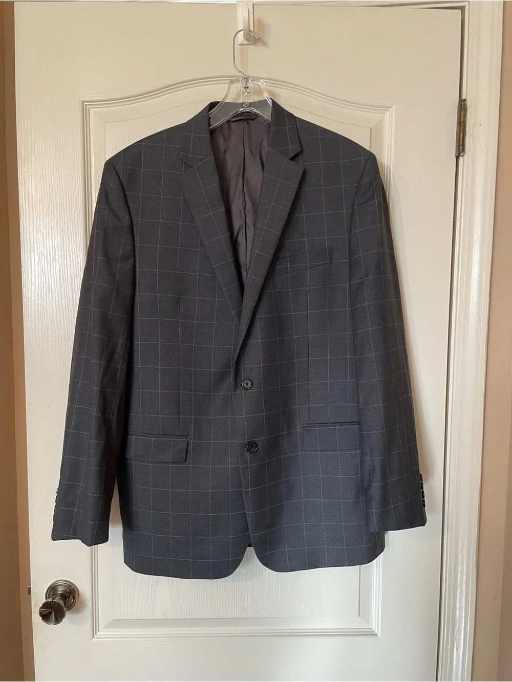 Lauren Ralph Lauren Mens 42L Gray Blue Check 100% Wool Blazer Sport Coat EUC